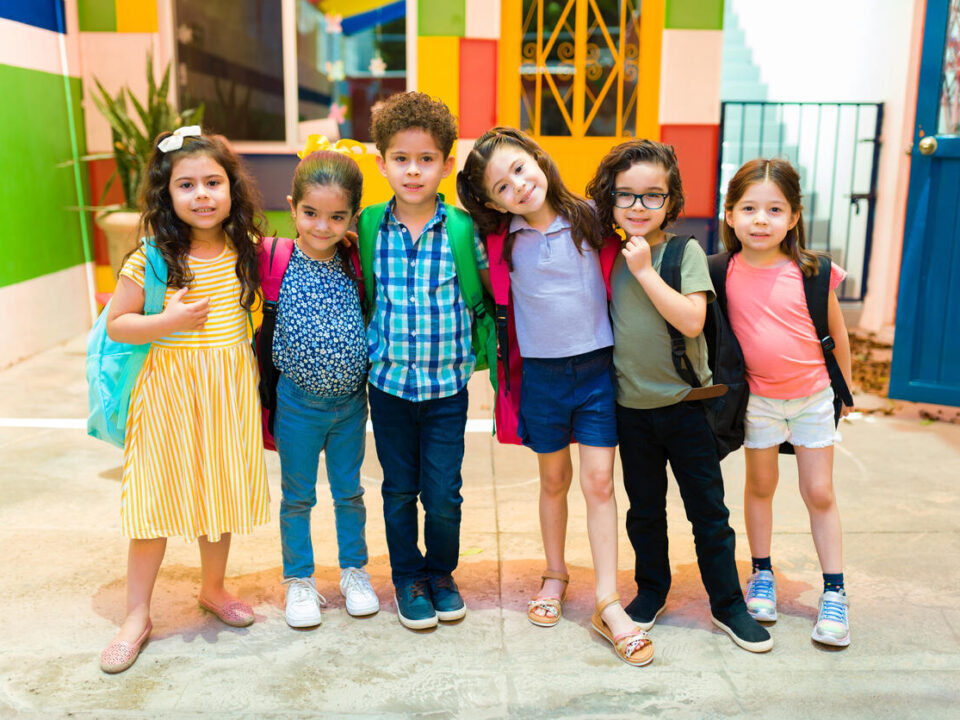 Diverse preschoolers coming back to school